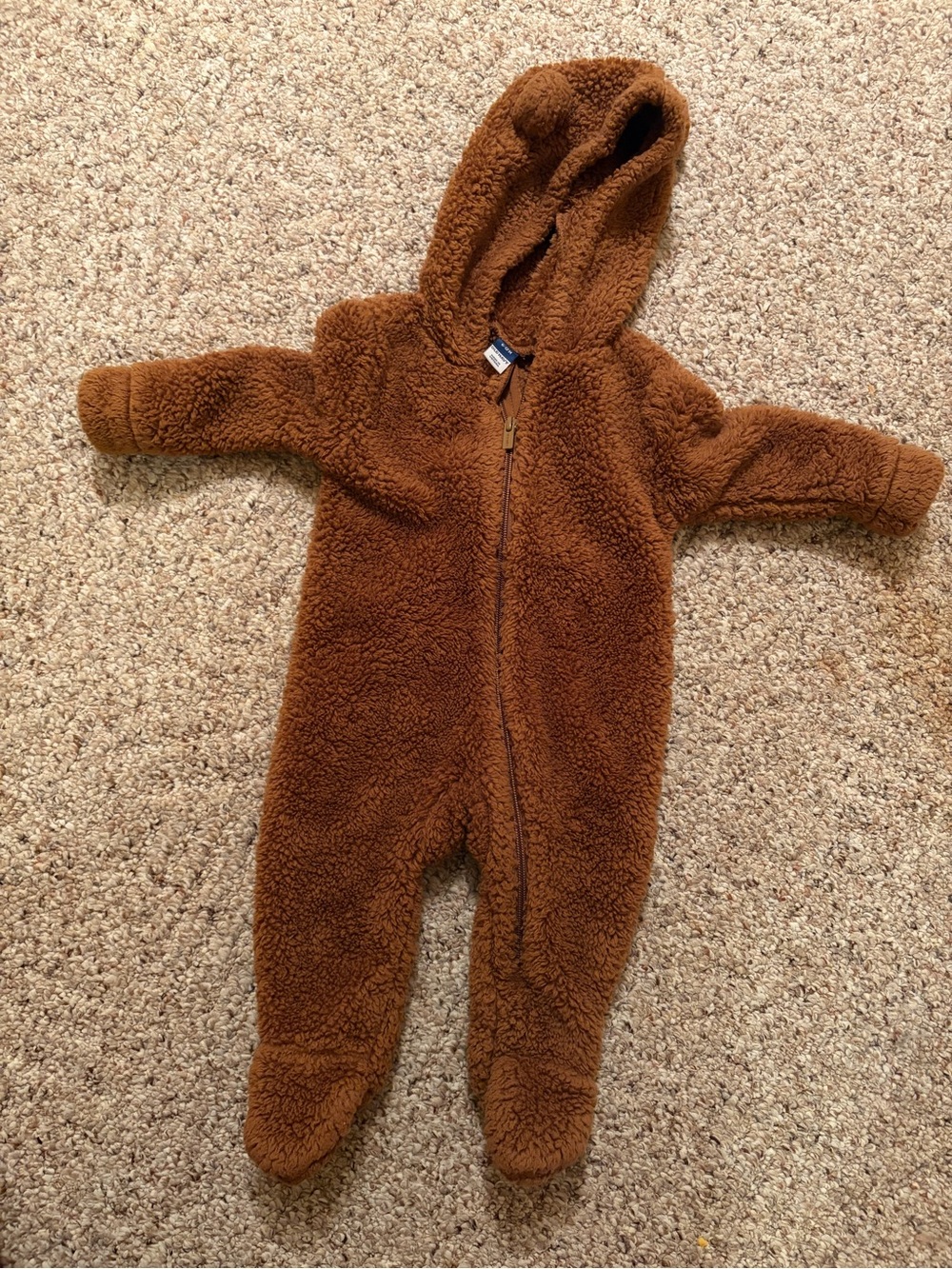 Old Navy Brown Sherpa Hooded Footed Baby Romper